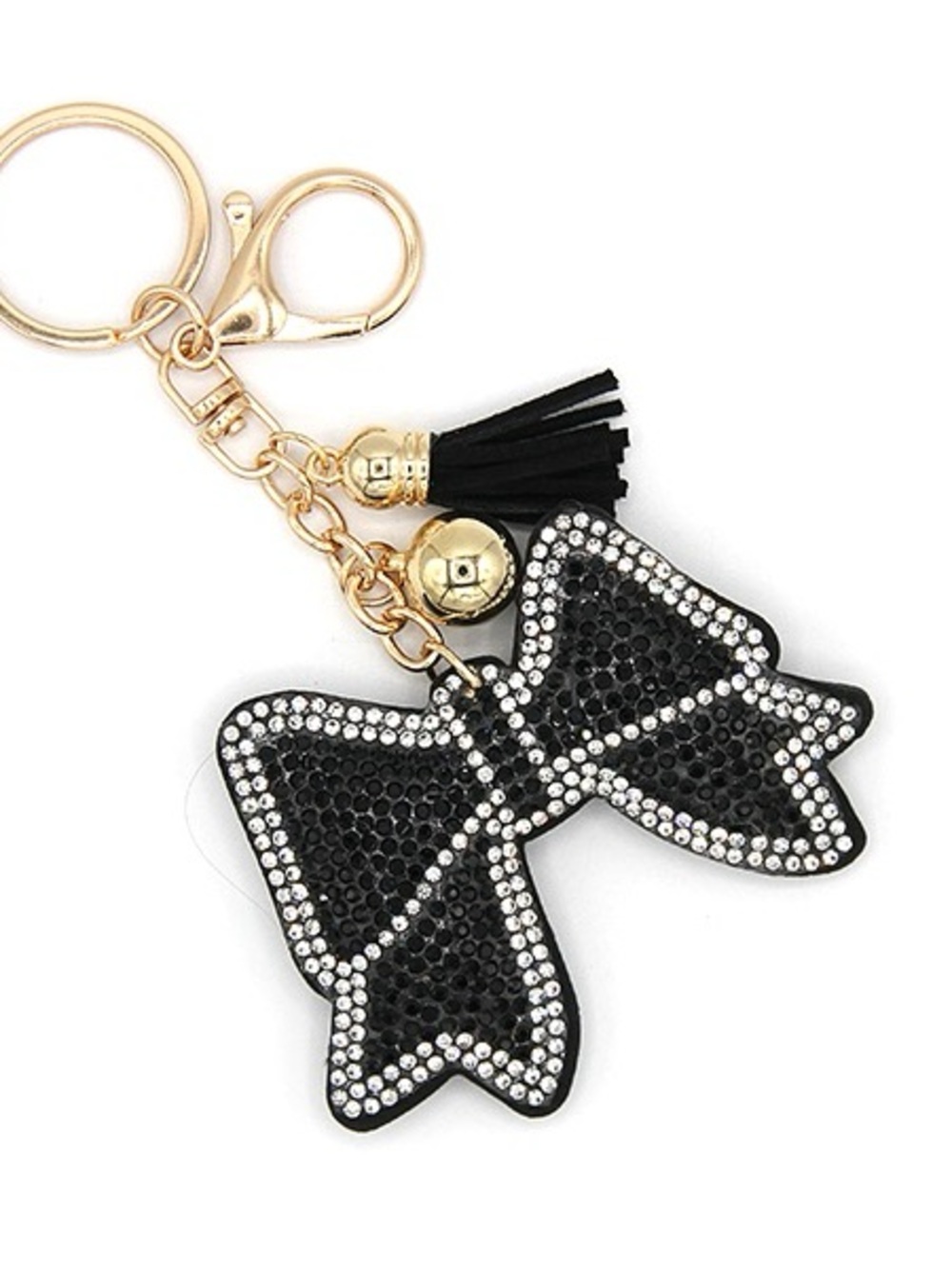 Black Ribbon Bow Puffy Rhinestone Bag Charm Keychain